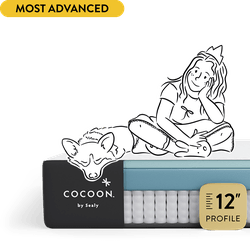 Illustration of Cocoon comic with two characters sitting on a Chill mattress