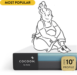 Illustration of Cocoon comic with a character sitting on a Chill mattress